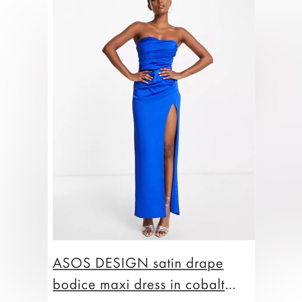 ASOS design satin drape cobalt Dress  US size 10